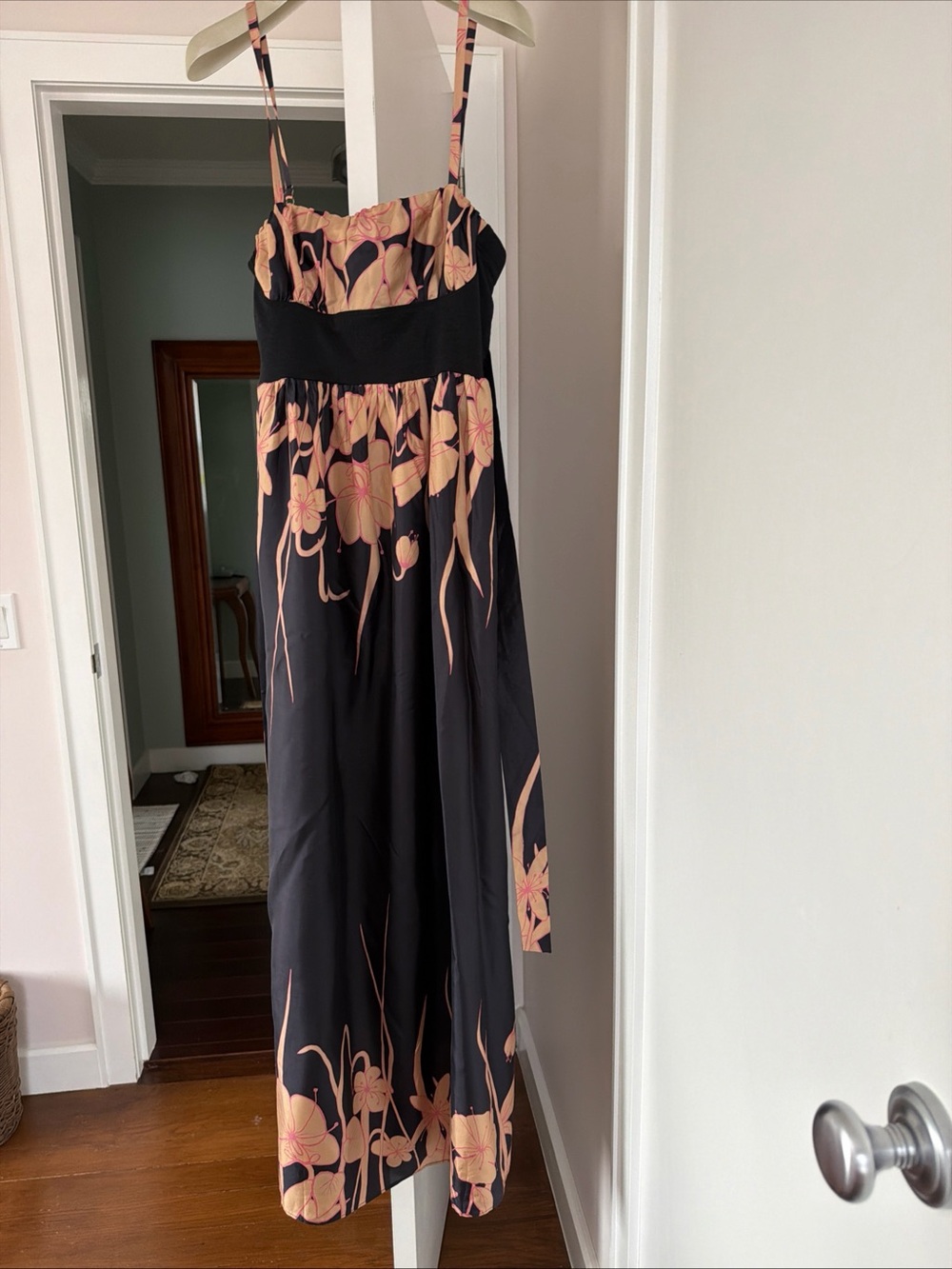 Hype Black Midi Dress with Peach Floral Print size 10